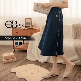 ELASTIC WAIST COTTON A-LINE MAXI DENIM SKIRTS