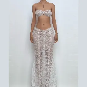 Sheer lace see through cami maxi skirt set