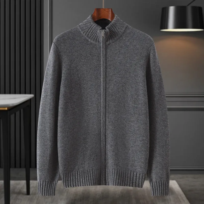 100% Pure Cashmere Long Sleeve Half Turtleneck Cashmere Sweater Cardigan for Men