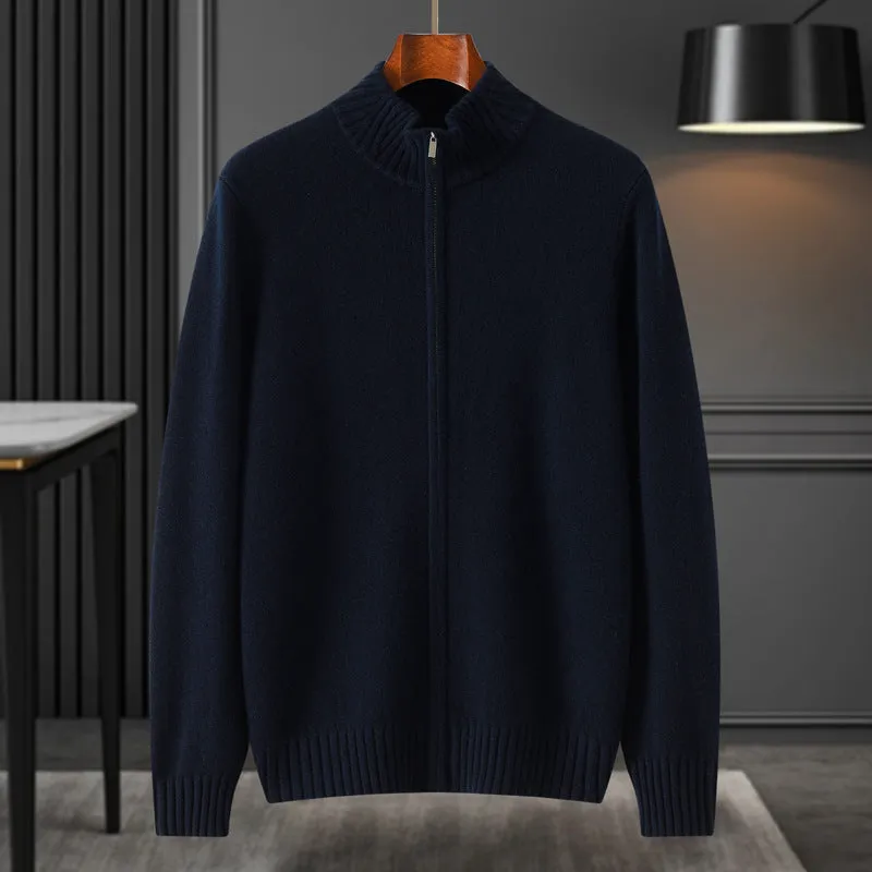 100% Pure Cashmere Long Sleeve Half Turtleneck Cashmere Sweater Cardigan for Men