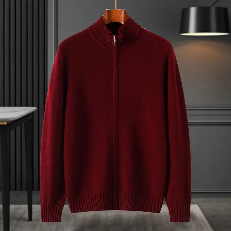 100% Pure Cashmere Long Sleeve Half Turtleneck Cashmere Sweater Cardigan for Men