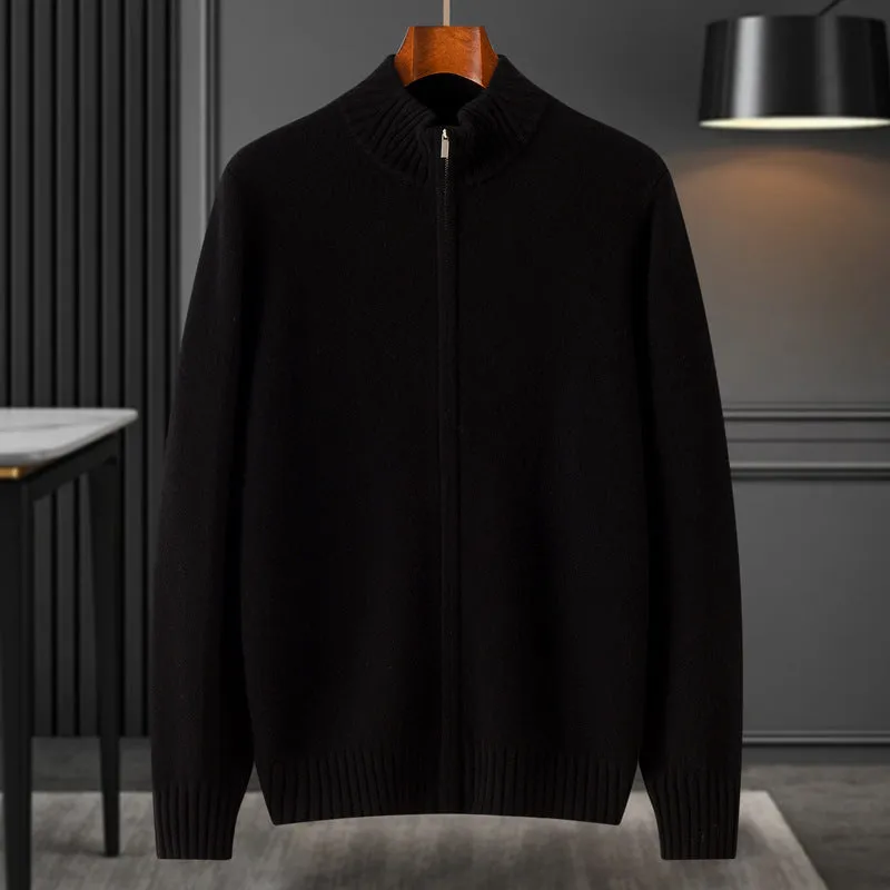 100% Pure Cashmere Long Sleeve Half Turtleneck Cashmere Sweater Cardigan for Men