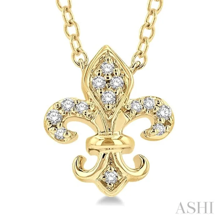 1/20 Ctw Fleur De Lis Round Cut Diamond Petite Fashion Pendant With Chain in 10K Yellow Gold