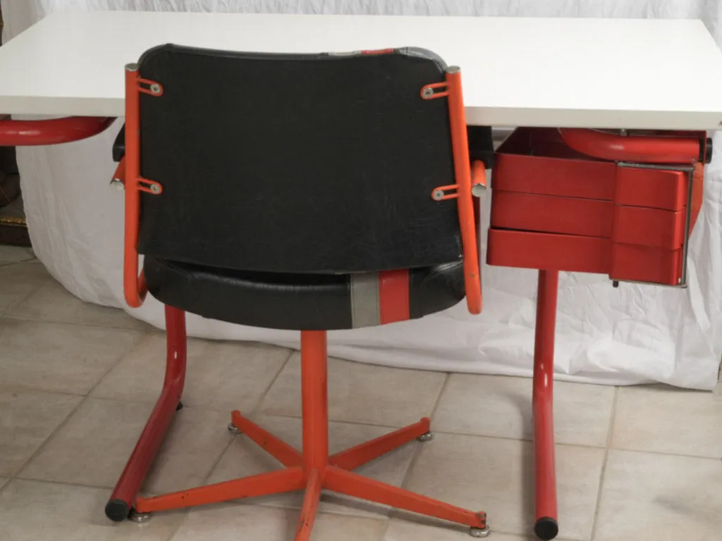 1970s Joe Colombo Red Architect Desk by Bieffeplast with Ferrari-Style Faux Leather Armchair