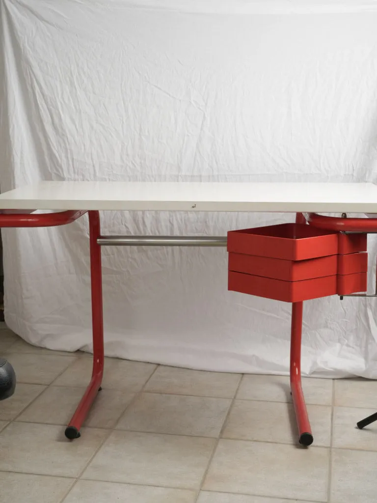 1970s Joe Colombo Red Architect Desk by Bieffeplast with Ferrari-Style Faux Leather Armchair