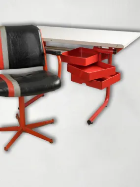 1970s Joe Colombo Red Architect Desk by Bieffeplast with Ferrari-Style Faux Leather Armchair