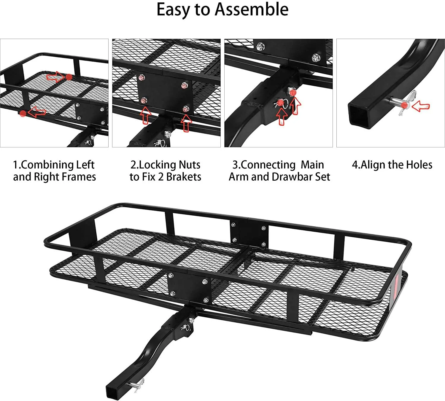 60" x 24" x 6.5" Hitch Mounted Folding Cargo Carrier, 500LBS Capacity Heavy Duty Basket Rack, Fit 2" Receiver Hitch