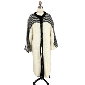 80s VTG Nannell Mohair Lined Sweater Coat Cream/Blk Sz M Striking Stripes