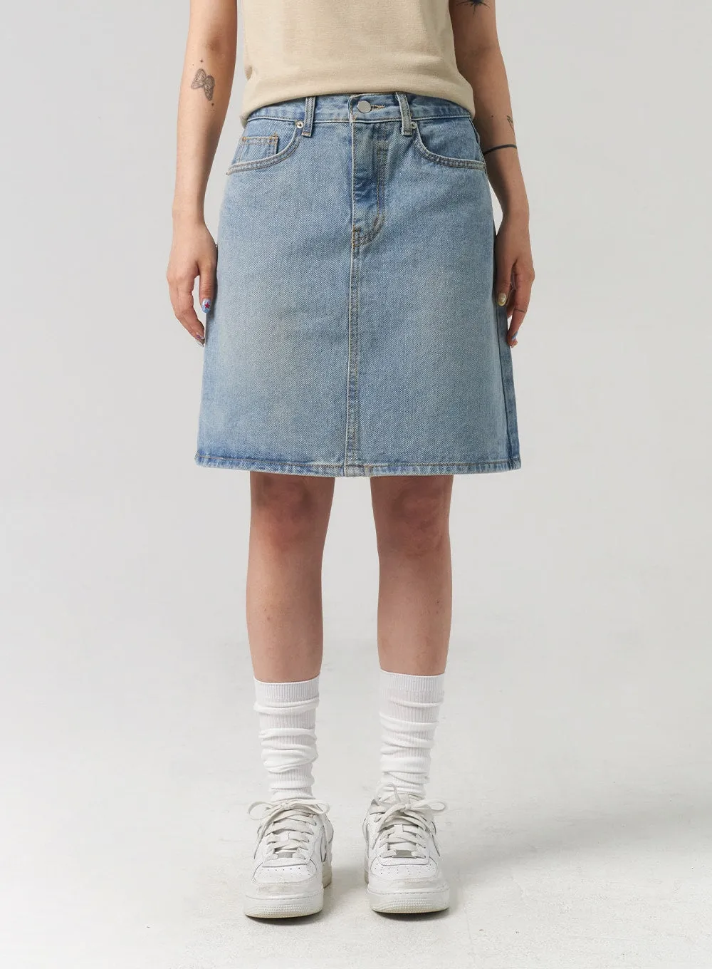 A-Line Denim Midi Skirt CL312