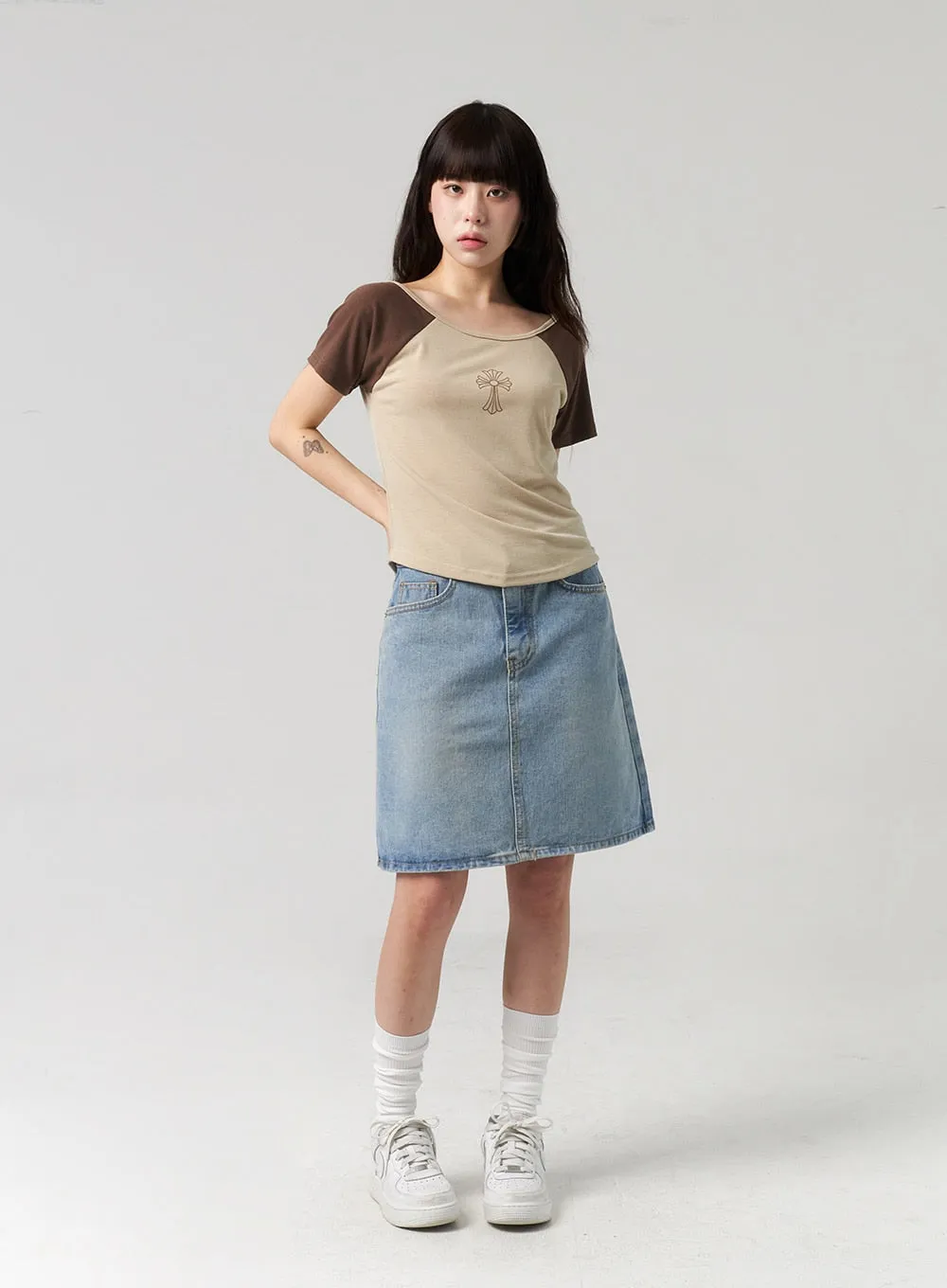 A-Line Denim Midi Skirt CL312