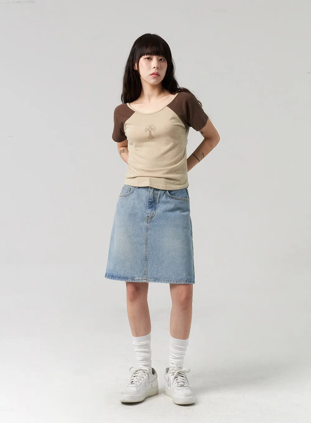 A-Line Denim Midi Skirt CL312