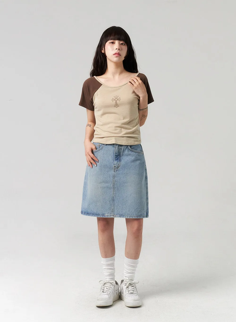 A-Line Denim Midi Skirt CL312