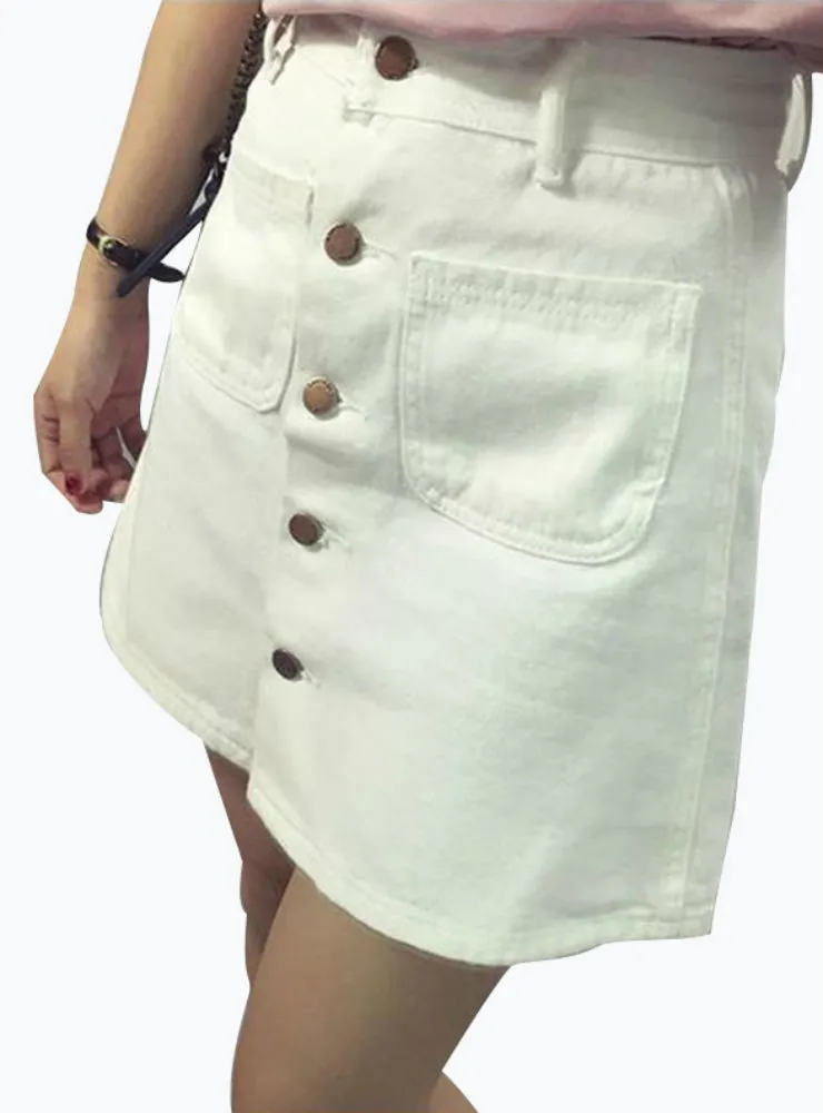 A-Line Korean Mini Jeans Skirt Thin Single Breast Button