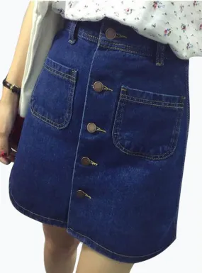 A-Line Korean Mini Jeans Skirt Thin Single Breast Button