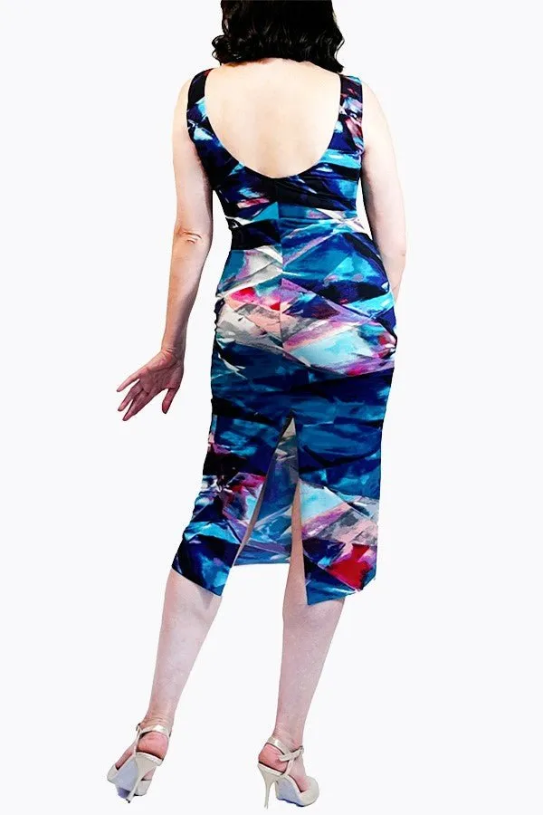 abstract blue tango dress with back slit