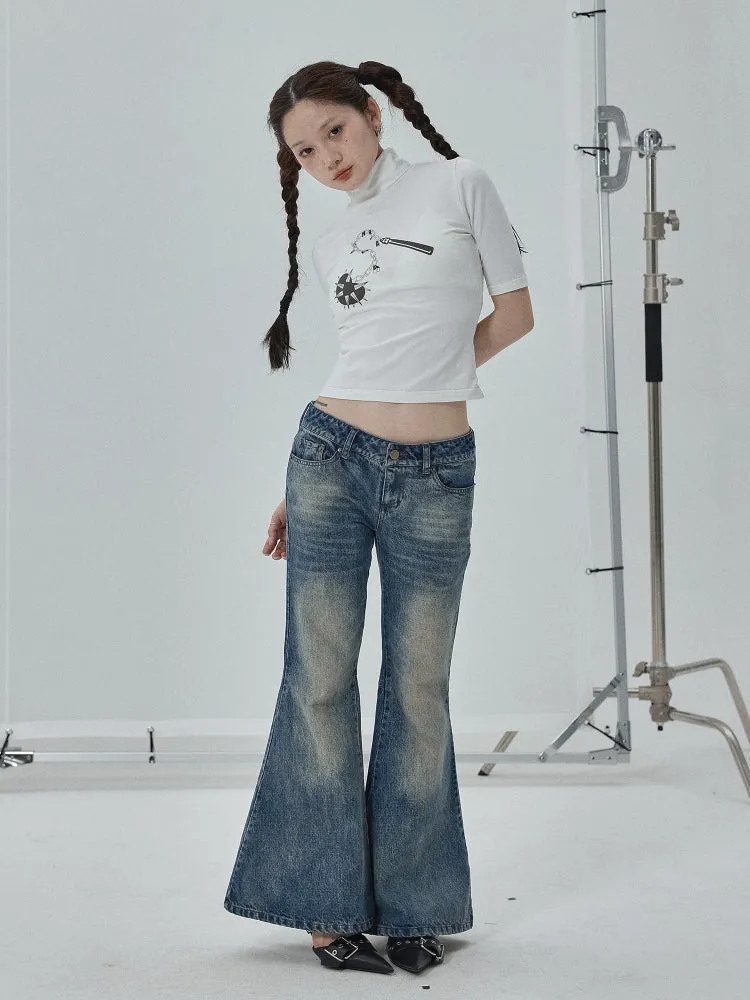 Achihara Casual Micro-flared Floor-length Low-waist Jeans