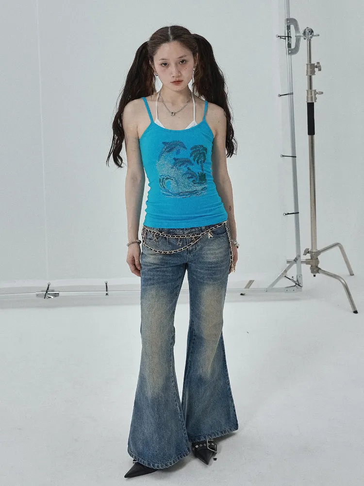 Achihara Casual Micro-flared Floor-length Low-waist Jeans