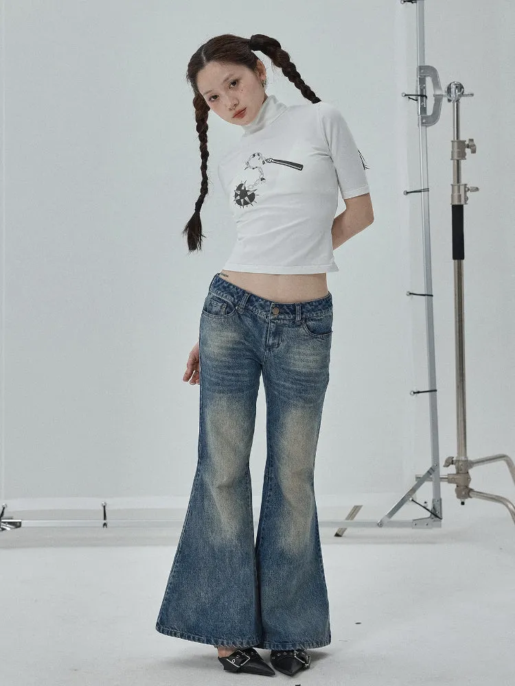 Achihara Casual Micro-flared Floor-length Low-waist Jeans