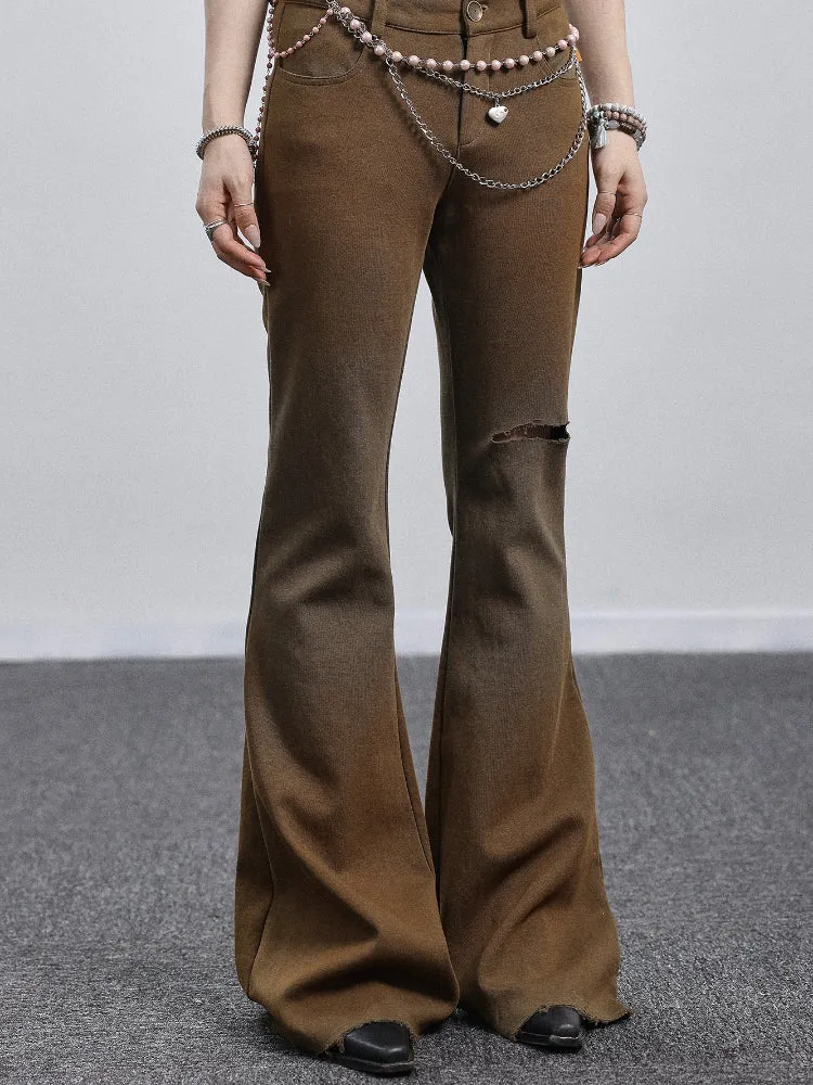 Achihara Floor-length Ripped Flared Pants