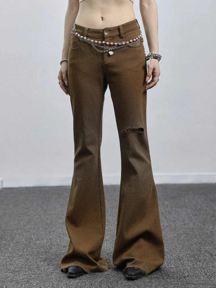 Achihara Floor-length Ripped Flared Pants