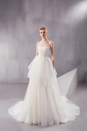 Afina - Selena Huan Strapless Ruffle Ball Gown Wedding Dress with Water-Wave Lace and Vertical Wrinkle