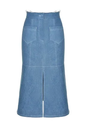 AQUA DENIM MIDI SKIRT