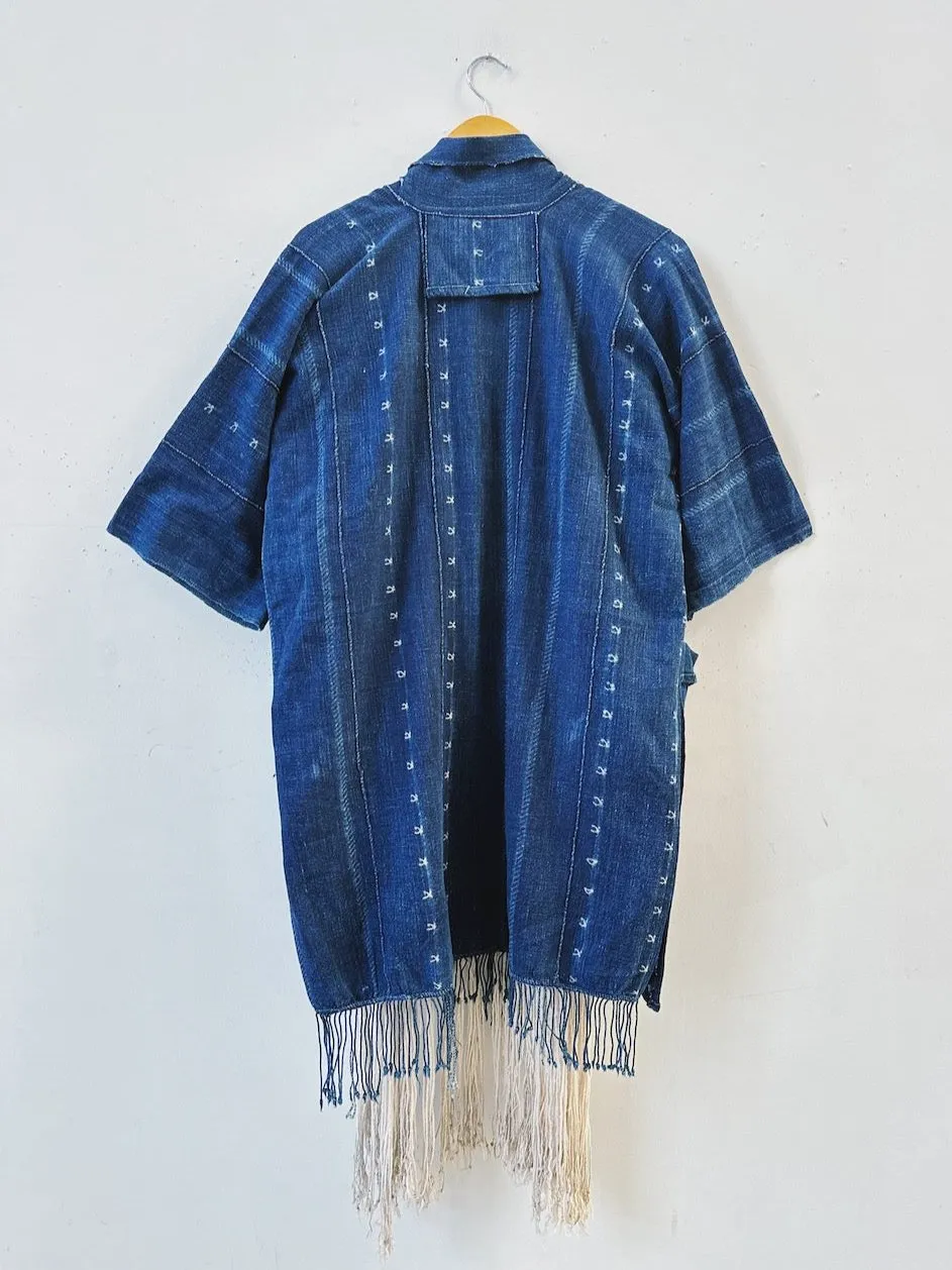 Asymmetric Indigo Tassel Jacket