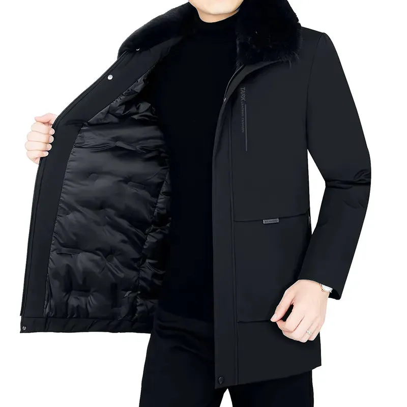 Autumn Work Outwearing Long Parka Men Winter Parka Fleece Lined Thick Warm Fur Collar Coat Male Size 5XL Plush Jacket