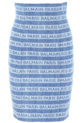 Balmain Striped Logo Printed Pencil Skirt