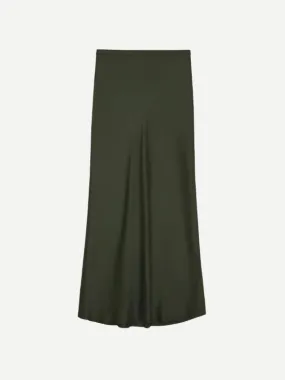 Bar Silk Skirt in Dark Olive