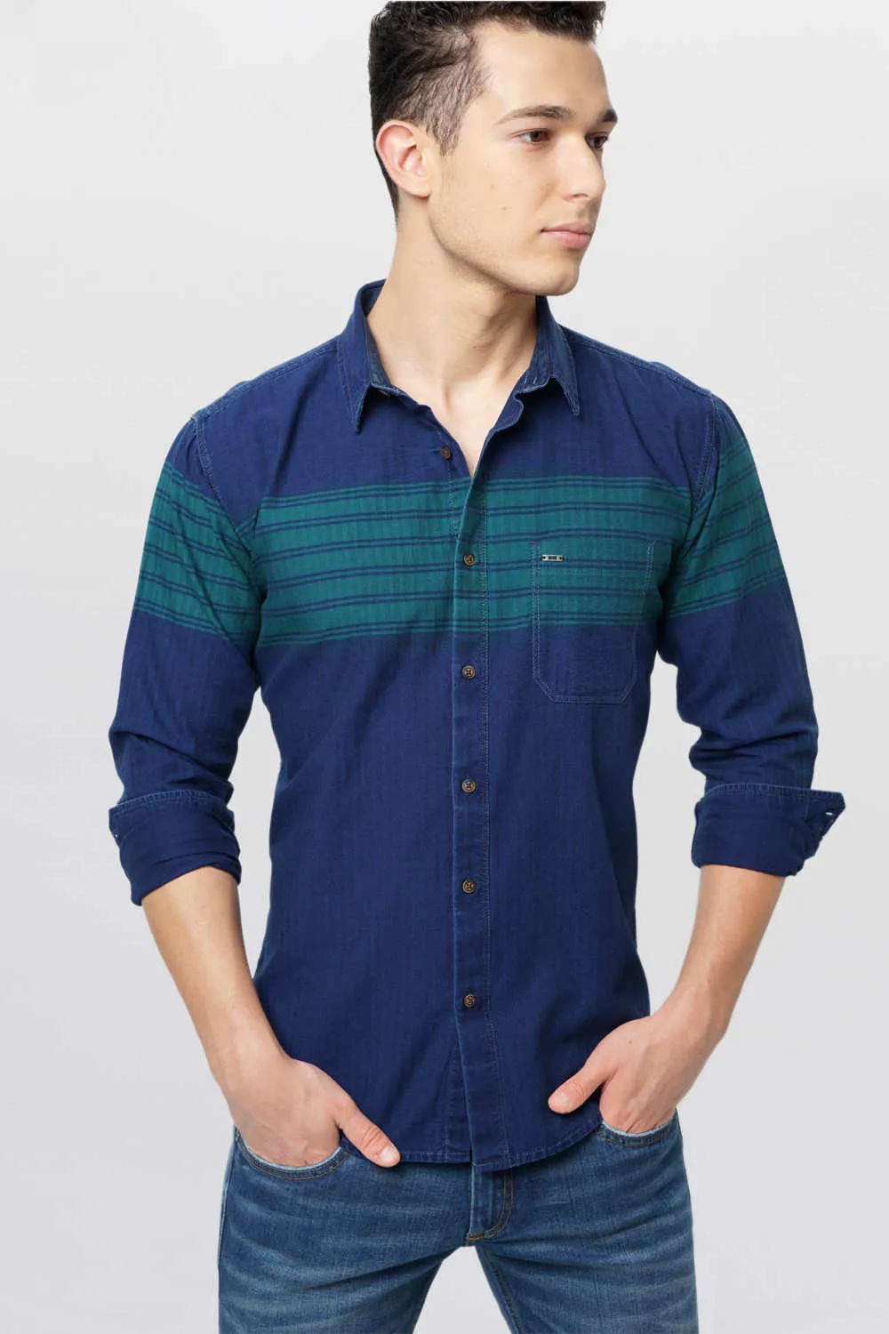 Basics Slim Fit Engineering Stripes Shirt