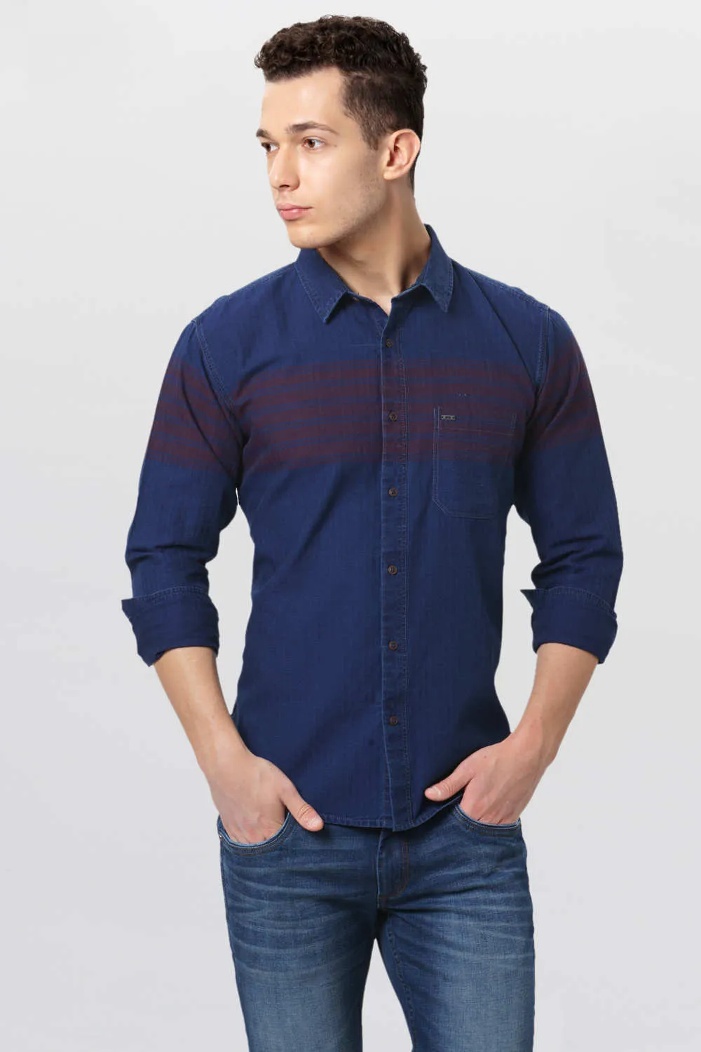 Basics Slim Fit Engineering Stripes Shirt