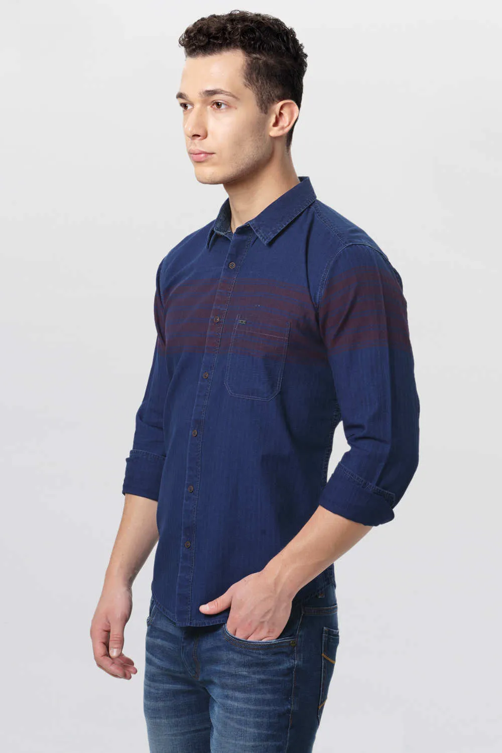 Basics Slim Fit Engineering Stripes Shirt