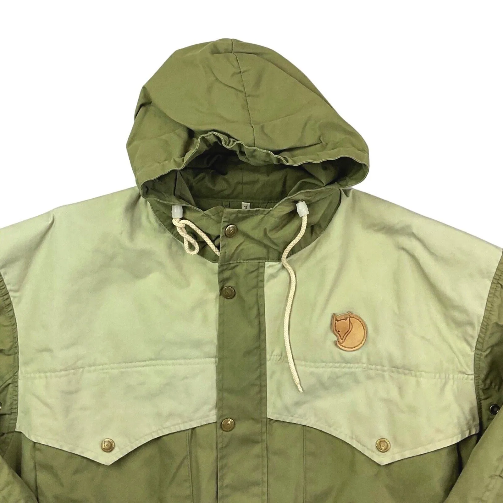 Beige and Khaki Green Fjallraven Parka Explorer Outdoor Jacket Large