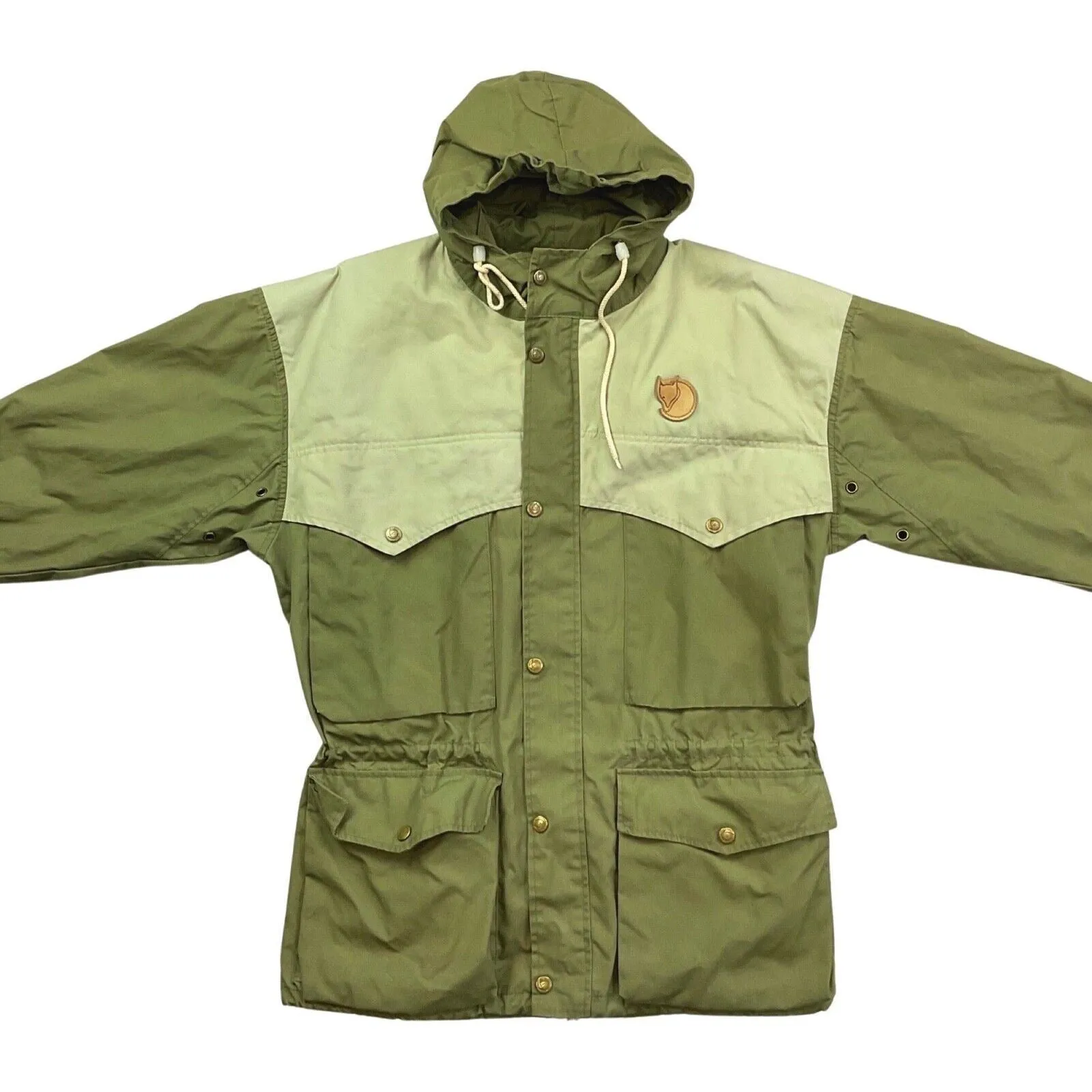 Beige and Khaki Green Fjallraven Parka Explorer Outdoor Jacket Large