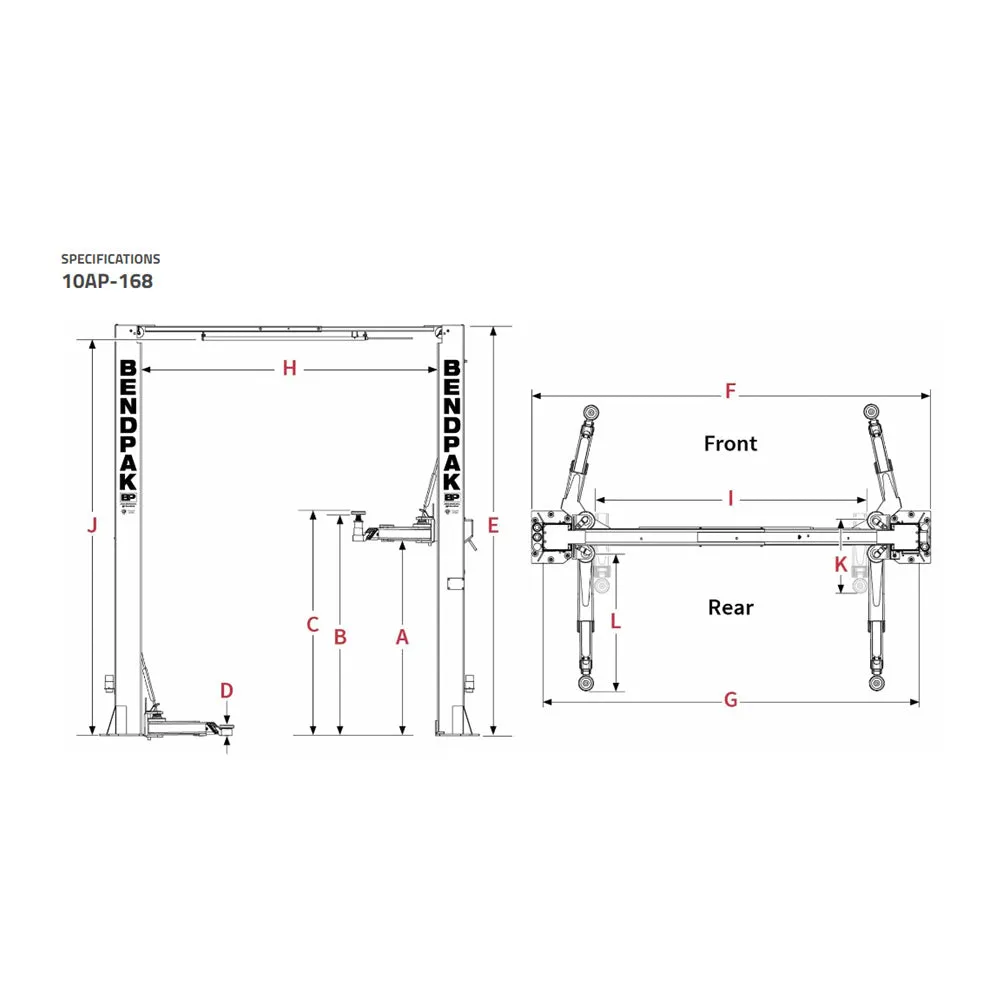 BendPak 10AP-168 2-Post Car Lift 10000 lbs Capacity ClearFloor Adjustable Width Base- 168" Height