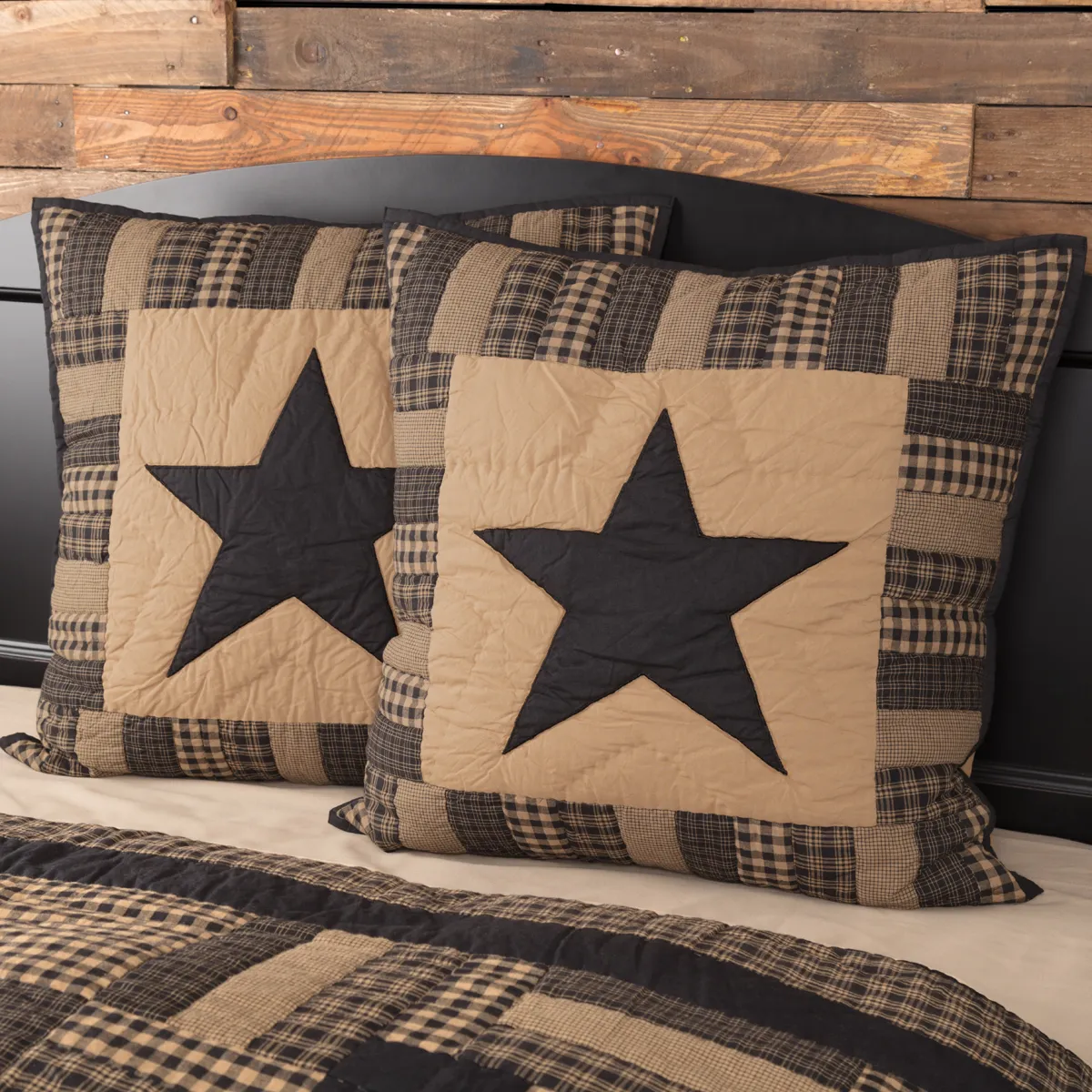 Black Check Star Quilted Euro Sham 26X26