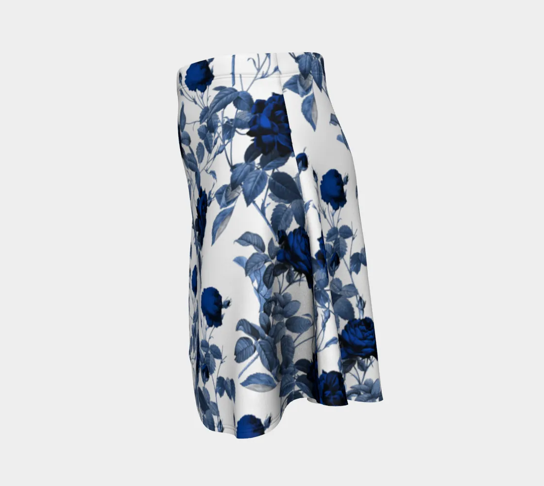 Blue Roses Print Flare Skirt