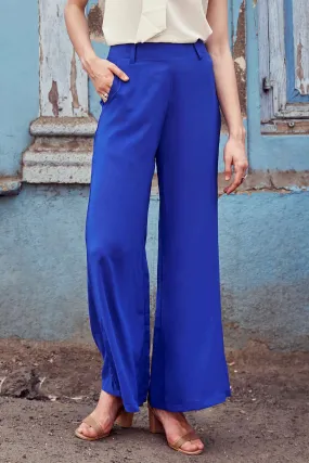 Blue Wide Leg Flared Trouser