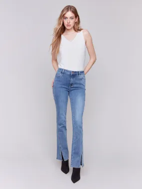 Bootcut Jeans with Front Slits - Medium Blue