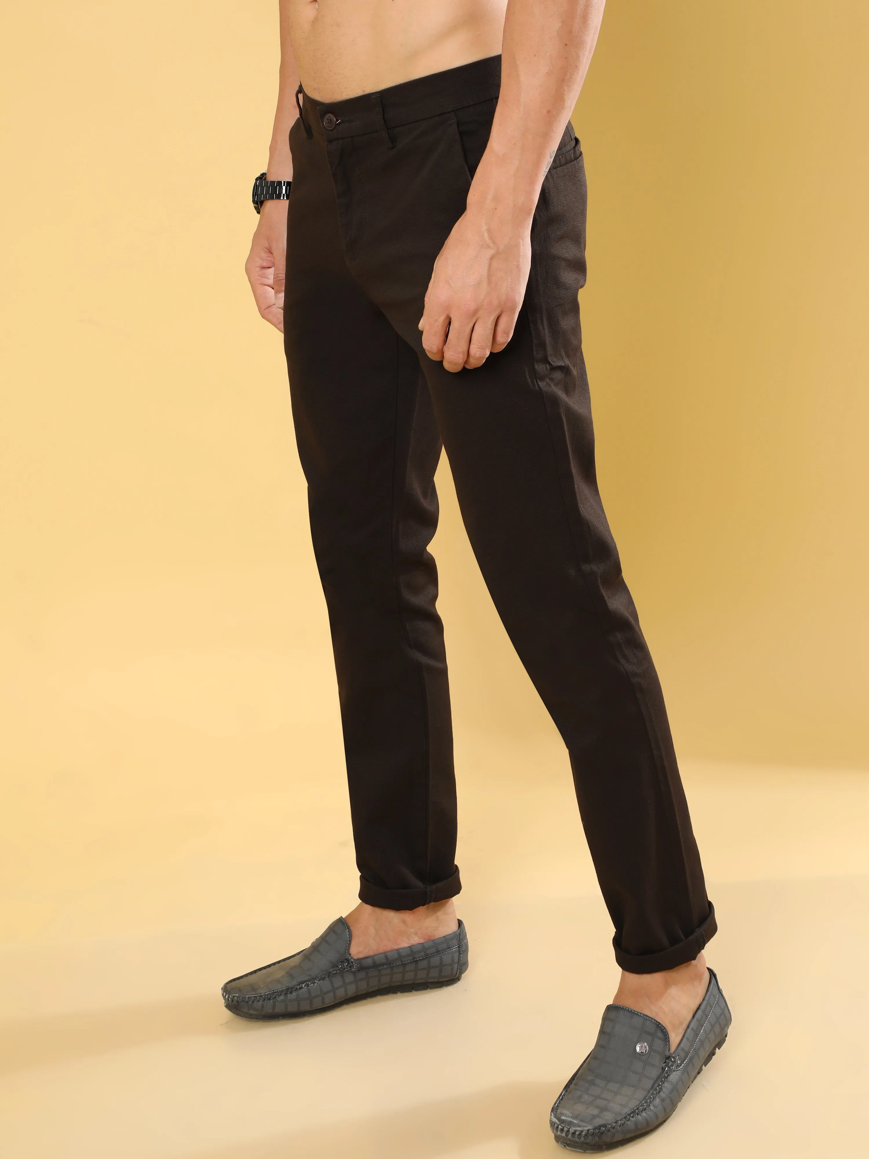 Box Dobby Brown Cotton Chino