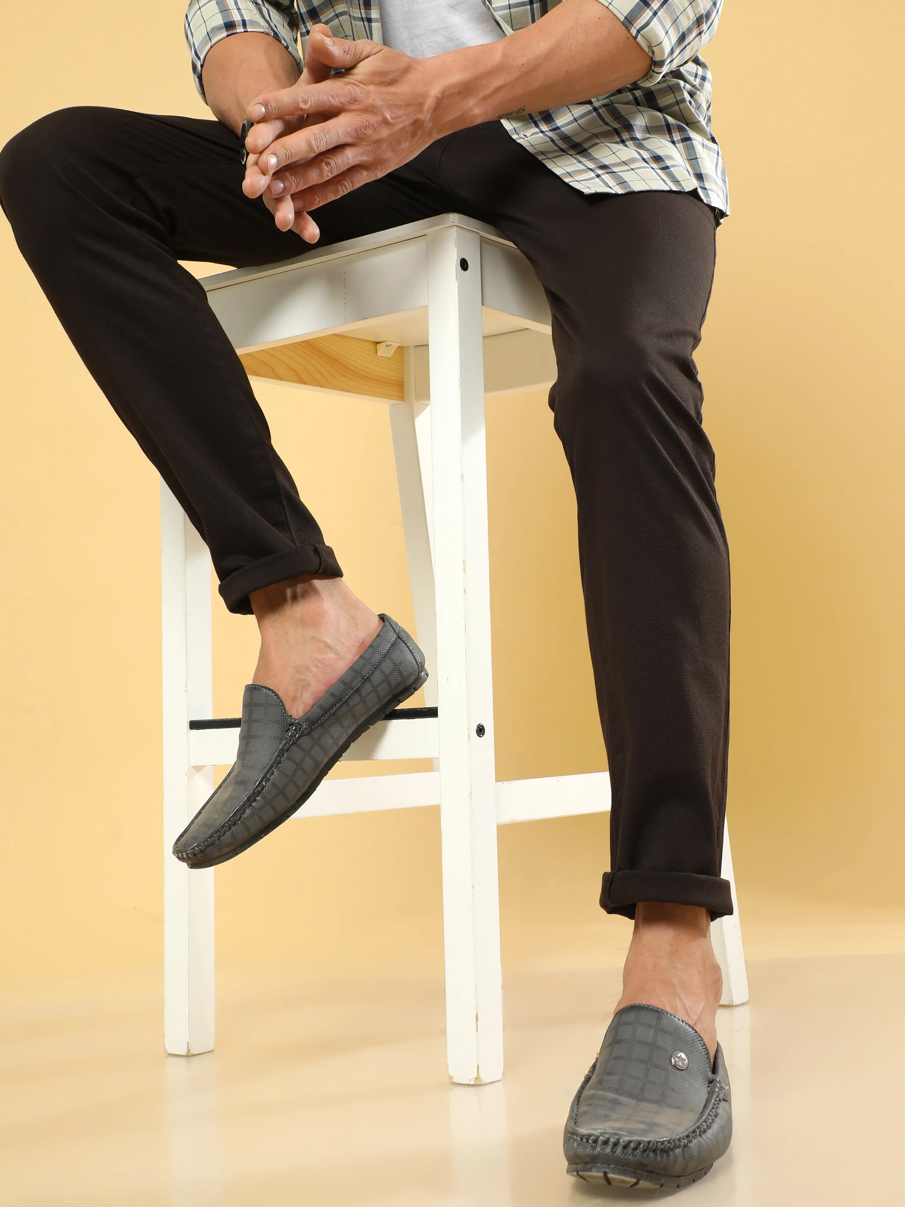 Box Dobby Brown Cotton Chino