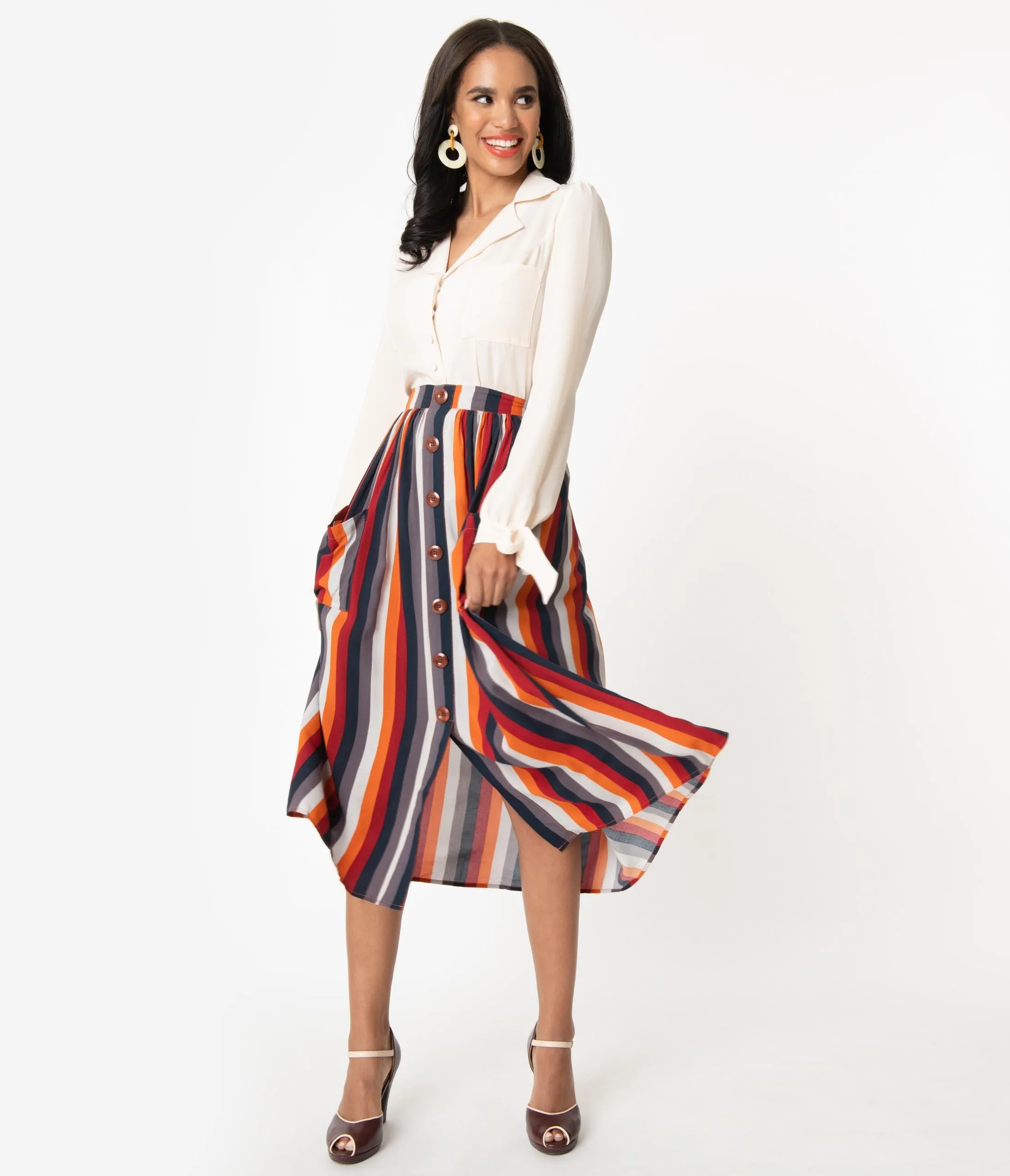 Bright & Beautiful Penny Striped Midi Skirt