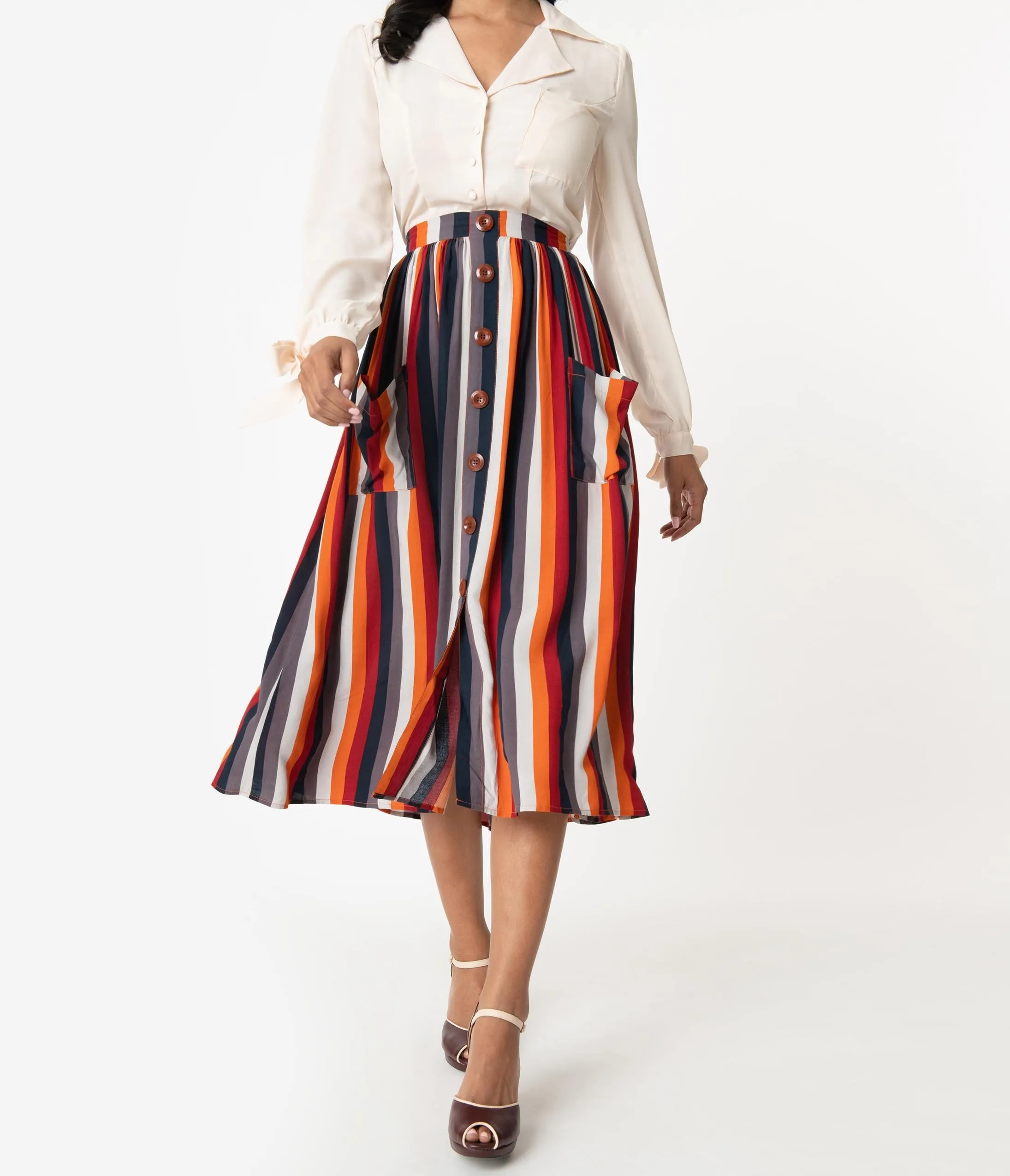 Bright & Beautiful Penny Striped Midi Skirt