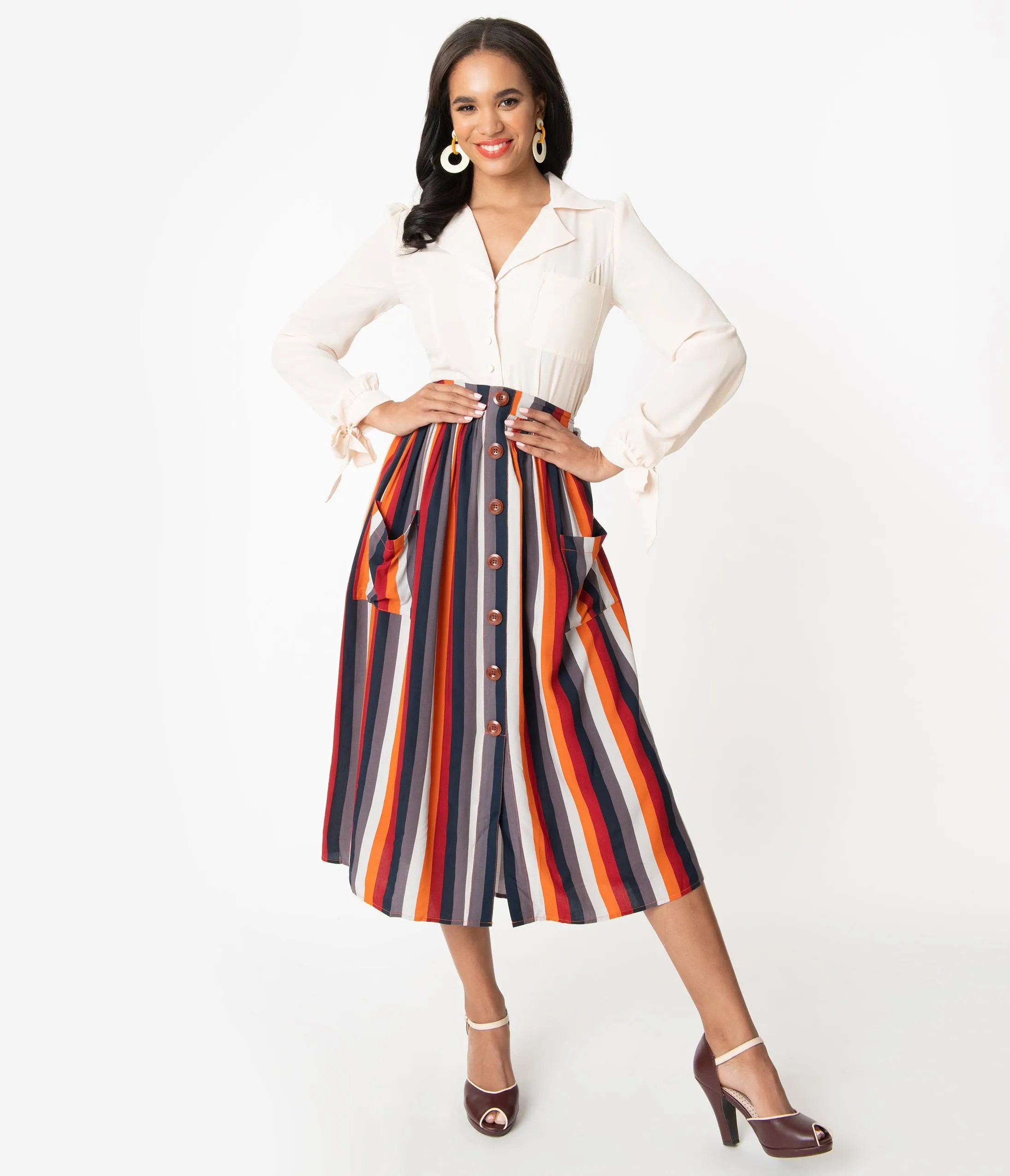 Bright & Beautiful Penny Striped Midi Skirt