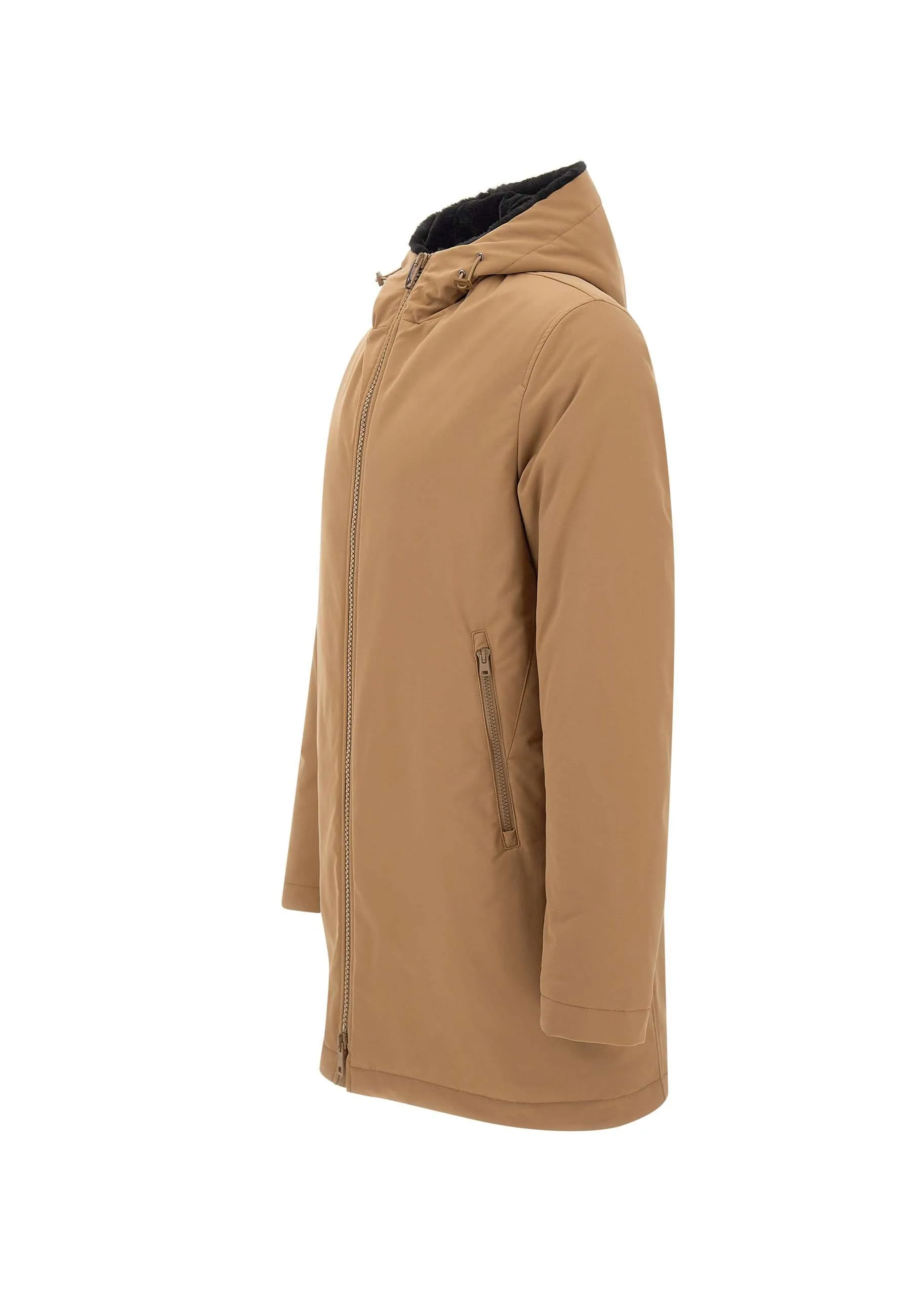 Camel Faux Fur Parka for Men