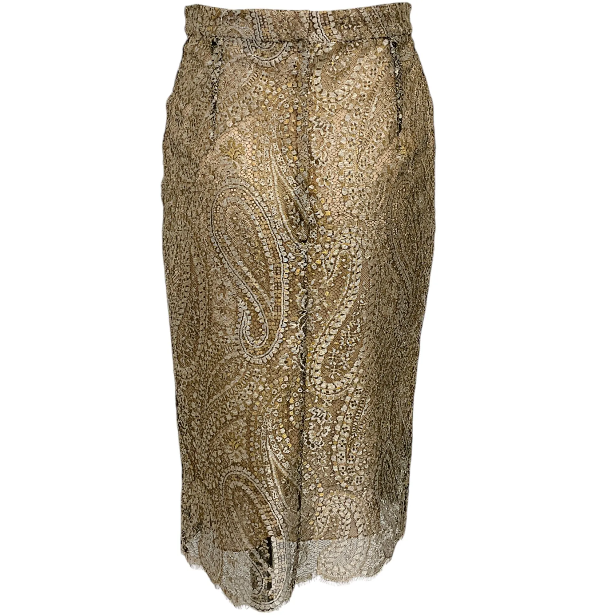 Chanel Nude / Silver Lace Overlay Pencil Skirt