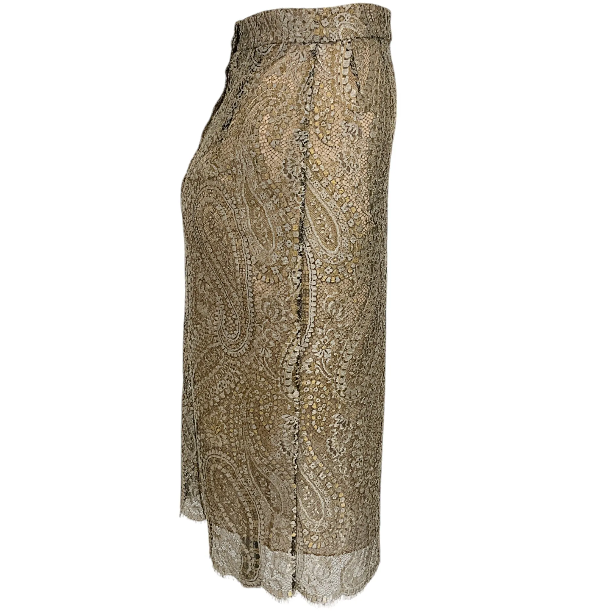 Chanel Nude / Silver Lace Overlay Pencil Skirt