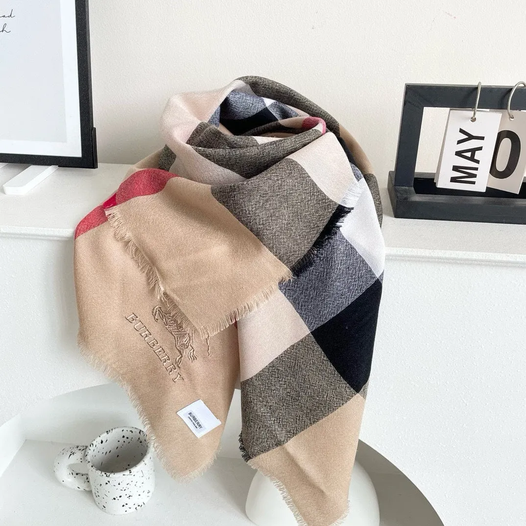 CHECK CASHMERE SCARF 120 CM TAN BROWN 407344