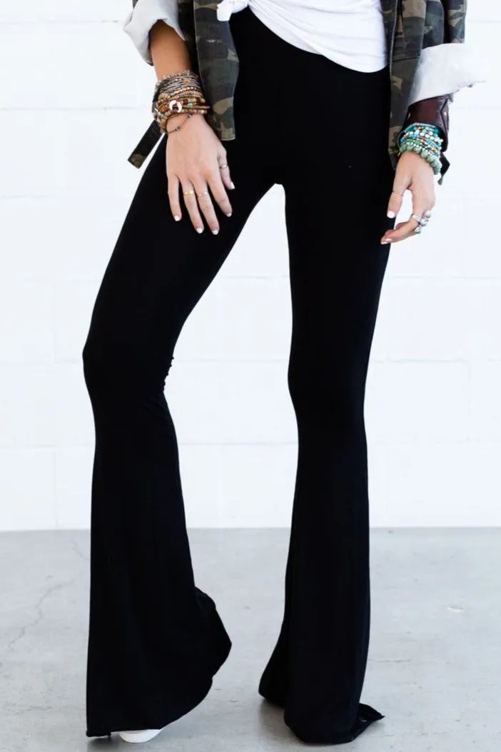 Cher Solid Raw Edge Flare Pant - Black